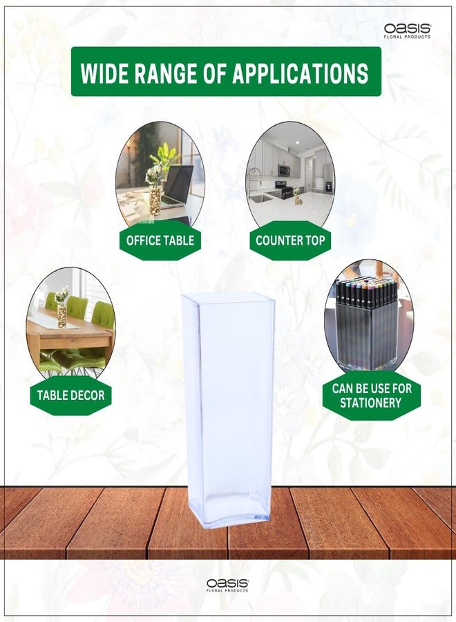 Oasis Pack of 2 Acrylic Tall Cube Vase for Home Decor,Office, Living Room | Modern Clear Flower Planter Pot for Plants, Buds & Flowers | Ideal for Gifting for Any Occasion (12cm x 12cm x 25 cm) - Image 5